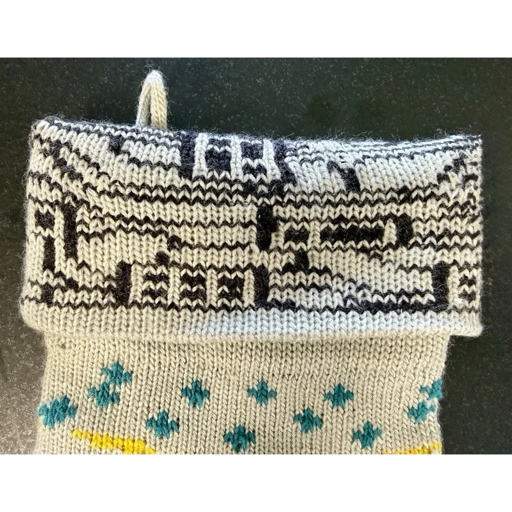 Christmas Stocking Knitted Robot Red Teal 20